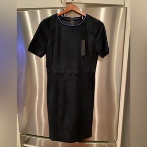 Elie Tahari Navy ultra suede knit dress.